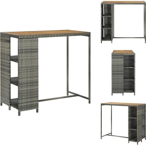 Bartisch mit Regal Grau 120x60x110 cm Poly Rattan - Bartisch - Esstisch - Outdoortisch - Gartentisch - Balkontisch (1/5)