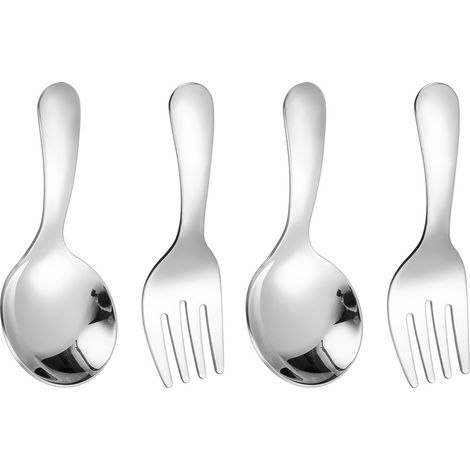 Lot de 4 cuillères à dessert réutilisables à manche court en acier inoxydable, ustensiles de cuisine pour enfants. (1/5)