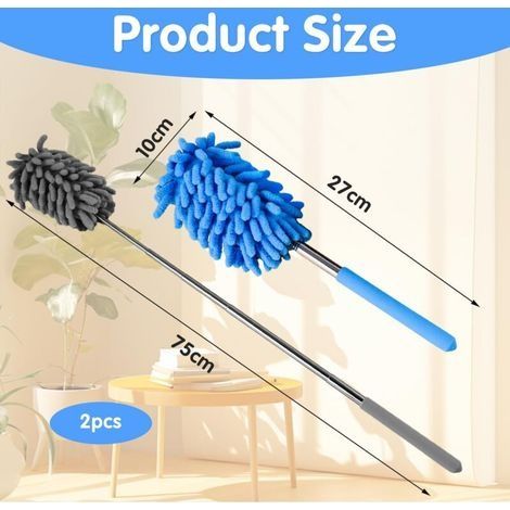Teleskop-Staubwedel, 2er-Pack, ausziehbarer Staubwedel mit Teleskopgriff, lang für Spinnweben, 75 cm ausziehbarer Staubwedel, einfache Staubentfernung (1/4)