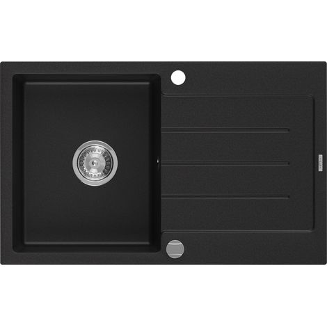 Mexen Bruno Granitspüle mit einem Becken und einer Abtropffläche 795 x 495 mm, Schwarz - 6513791010-