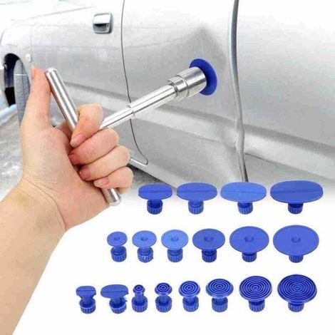 Kit de Réparation de Bosses pour Voiture,Kit Débosselage sans Peinture,Kit de Debosselage Carrosserie avec 18 Ventouses Bleu et Marteau de Barre en T,Convient pour Réparer Les Bosses sur Les Voitures