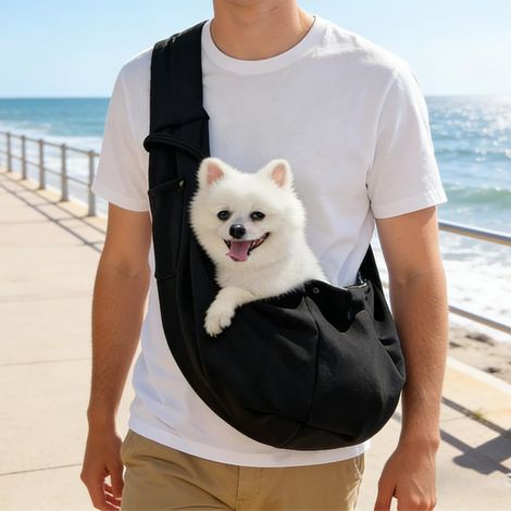 Sac de transport mains libres pour petit chien, pour animaux de compagnie jusqu'à 7,3 kg, avec poche avant pour voyage, randonnée et magasinage, noir (1/5)