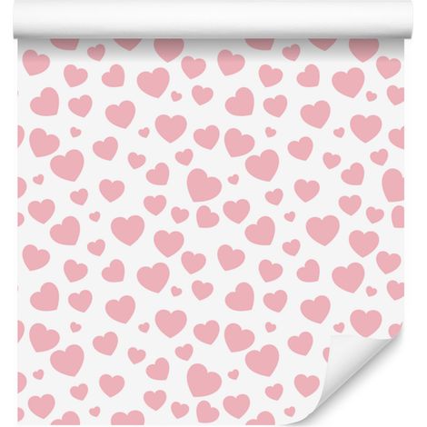 Carta da parati con cuori bianchi e corallo 50x1000 cm (1/5)