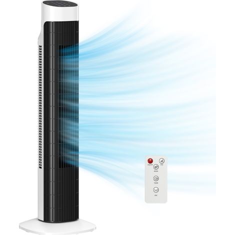 Ventilateur tour silencieux avec télécommande, 3 vitesses, 3 modes, minuterie 7,5 h, oscillation à 70°, blanc et noir