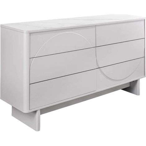 Buffet MIYA 150 cm weiß – 6 Schubladen und Keramikplatte in Marmoreffekt (1/5)