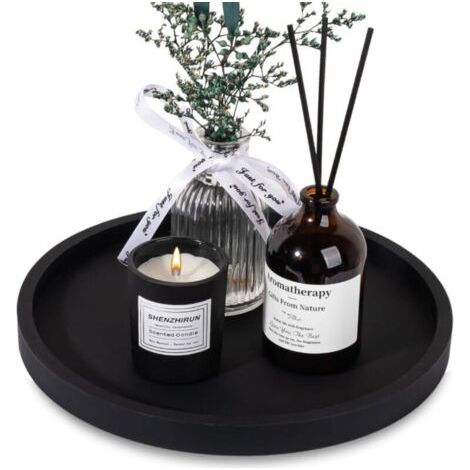 Plateau de salle de bain rond en silicone, porte-savon décoratif, plateau de rangement pour comptoir, 23 cm, noir