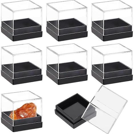 Coffret de 12 échantillons de minéraux, vitrine transparente de 4,2 x 4,2 x 3,3 cm, boîte de rangement cubique pour bijoux et objets de décoration à poser sur un comptoir. (1/5)