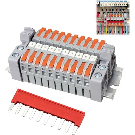 Bornier Rail DIN à Connexion Rapide, Kit de Borniers Électriques pour Rail DIN Standard, Compatible Conducteurs 0,5-2,5 mm², Bornier de Connexion Rapide pour Tableau Électrique et Automatisation (1/5)