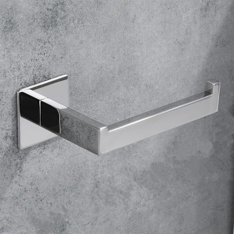 Porte-rouleau de papier toilette sans perçage - En acier inoxydable 304 chromé - Autocollant - Pour salle de bain et cuisine - Argenté chromé - Sans perçage (1/5)