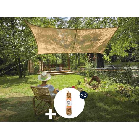 Voile d'ombrage Naturelle Jute Rectangulaire 4 x 3 m+ 3 cordes fibre de coco 12 m  - Jardiline