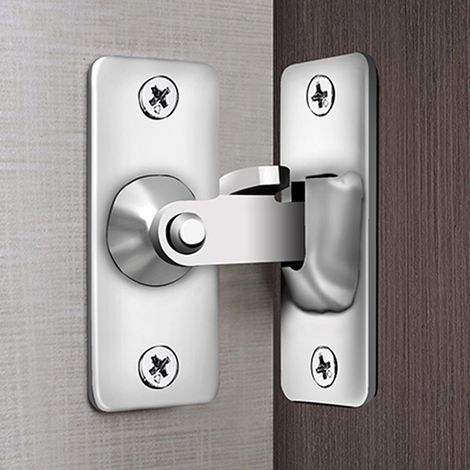 90-degree angled stainless steel door lock, silver color. (1/5)