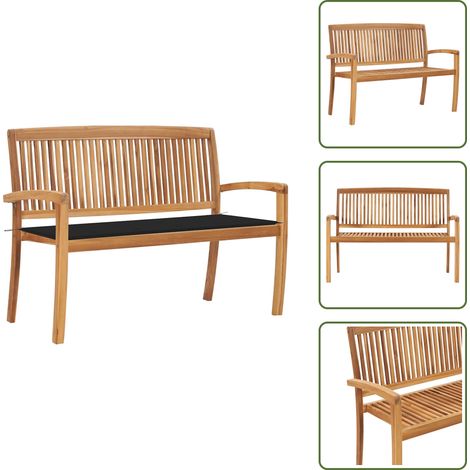 Panchina impilabile - vidaXL Panchina da Giardino Impilabile e Cuscino 128,5cm Teak Massello - Cuscino da giardino