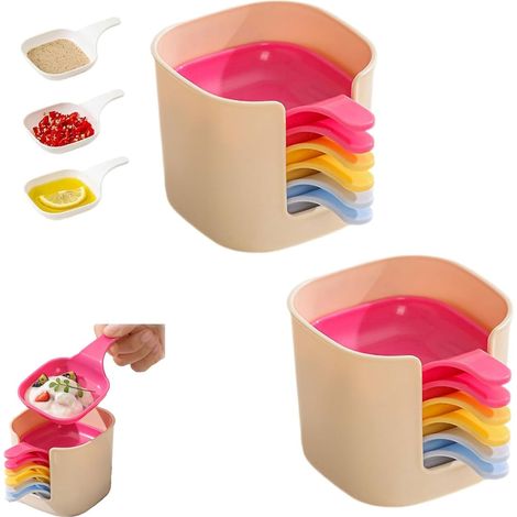 Juego de 7 platos de colores con soporte y asa, bandeja y soporte para salsas de ketchup, salsa de soja, barbacoa y cenas de fiesta (multicolor).