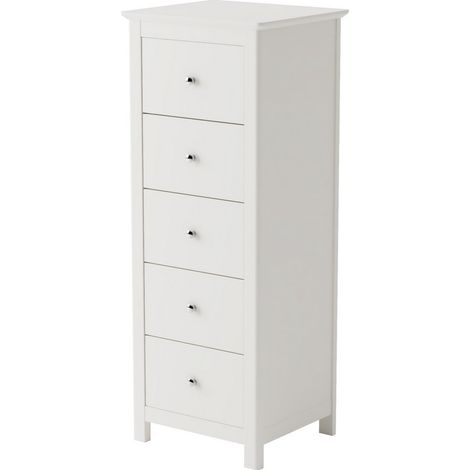 5 Drawer Narrow Chest of Drawers - MDF - L40 x W45 x H114.2 cm - White - Flat Packed