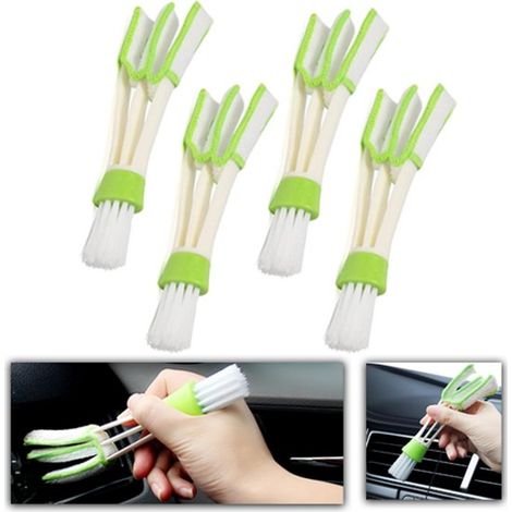 Lot de 4 brosses de nettoyage pour stores et lamelles, kit multifonction pour stores, climatisation et ventilation de voiture, dépoussiérage, 16 x 15 x 3,5 cm, vert et blanc (1/5)