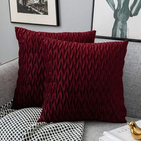 ZOLGINAH Samtkissenbezüge 40x40cm für Wohnzimmersofa, 2er-Set quadratische Kissenbezüge mit einfarbigem Muster, Schlafzimmerdekoration, Rot (1/4)