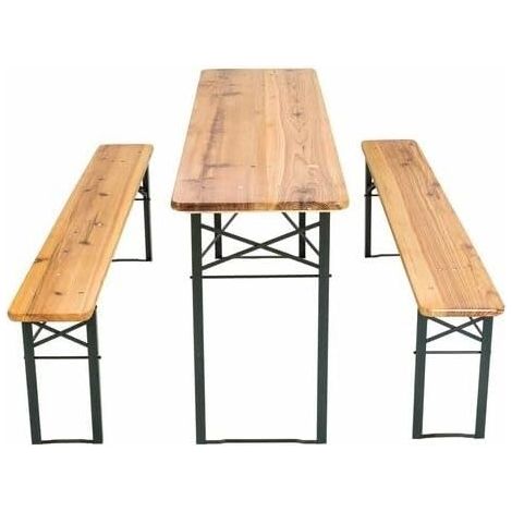 SET BIRRERIA TAVOLO + 2 PANCHE IN LEGNO NATURALE RICHIUDIBILE 200X60 cm 4F (1/5)