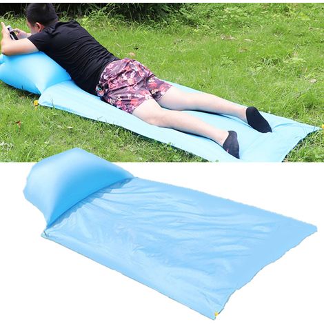 Tapis de pique-nique avec coussin gonflable, couverture de pique-nique imperméable, sac de rangement et piquets inclus, bleu ciel, pour une personne, 85 x 210 cm / 33,5 x 82,7 pouces (1/5)