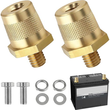 Paire M8 D'adaptateurs de Batterie, Laiton Cosse Batterie Bornes de Batterie avec 2 Vis en Acier Inoxydable et 4 Rondelles M8 D'adaptateurs de Batterie pour Yachts Voitures Camions (1/5)
