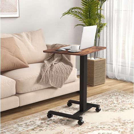 Table d’ordinateur réglable en hauteur en panneau bois et acier, marron, 65 x 48 x 68-108 cm, sur roulettes (1/5)