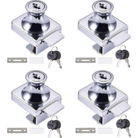 Set di 4 serrature per porte in vetro, serratura per vetrine, serratura per porte in vetro senza foratura, serratura per porte scorrevoli in vetro con chiave (per porte in vetro da 5-8 mm) (1/5)