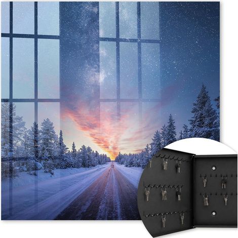 Armoire à clés - (30 cm x 30 cm) - Boîte à clés murale - Coffret de rangement pour clés - Couleur noire - Ouverture vers la gauche - Pour maison et bureau - Des étoiles au-dessus de la route (1/5)