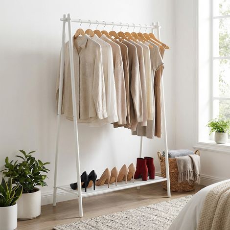 Portant à Vêtements avec  Étagère, 33,5 x 92,5 x 153 cm, pour Chambre, Dressing, Buanderie, Blanc