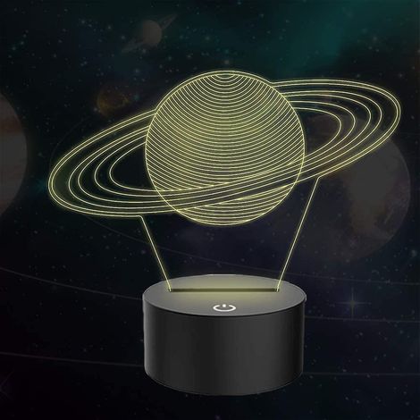 Lampe de chevet LED illusion anneau de Saturne 3D avec 7 couleurs changeantes et interrupteur tactile, alimentée par USB. (1/5)