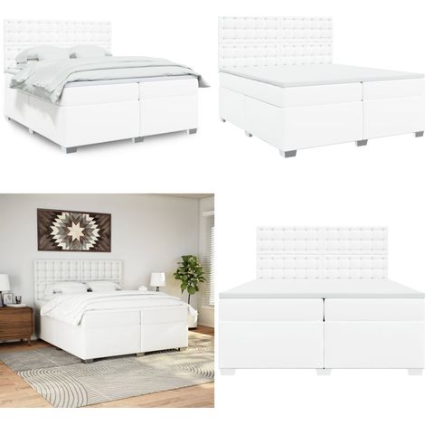Boxspringbett mit Matratze Weiß 200x200 cm Kunstleder - Boxspringbett - Doppelbett - Bettenrahmen - Kopfteil - Kunstleder - Home & Living (1/5)