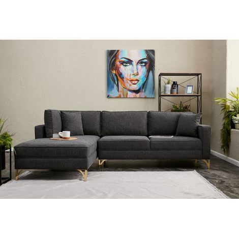 Ecksofa links Berlin Anthrazit Gold