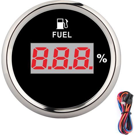 KIMISS Jauge de Niveau de Carburant Compteur 2in 190ohm étanche Jauge de Carburant Numérique Compteur de Niveau D'huile Pourcentage pour 12 V / 24 V Yacht Bateau Chat Moto(Noir). (1/5)