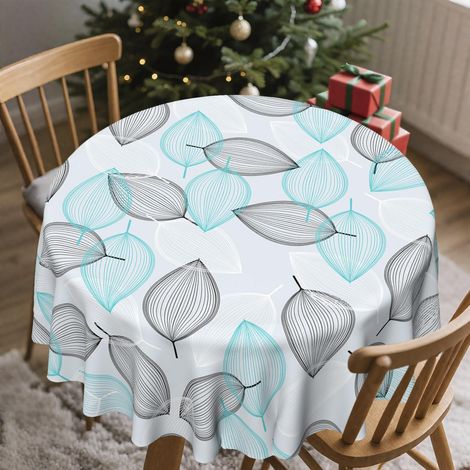 Runde Tischdecke 152 cm Weihnachten wetterfest mit Blätter-Design