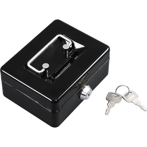 Mini tirelire avec plateau à monnaie, coffre-fort à clé, petit coffre-fort pour enfants, 12,5 x 9,5 x 5,8 cm, noir (1/4)