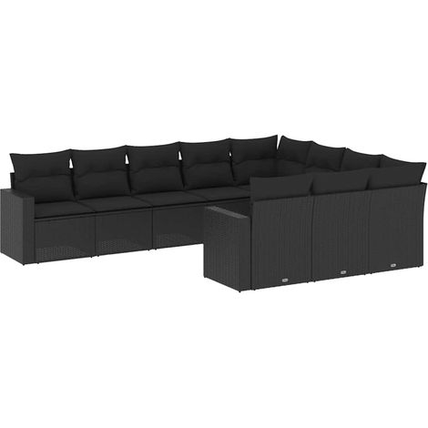 Maison Exclusive - Set Divani da Giardino 10pz con Cuscini in Polyrattan Nero (1/5)
