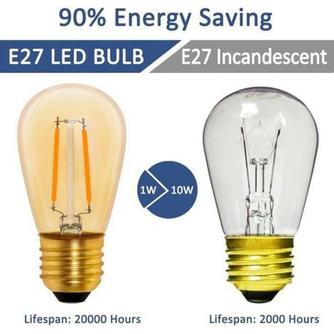 Ampoule LED vintage E27 à filament,1W amber,remplacement 10W incandescence,non dimmable,blanc chaud 2200K,lot de 6 (1/4)