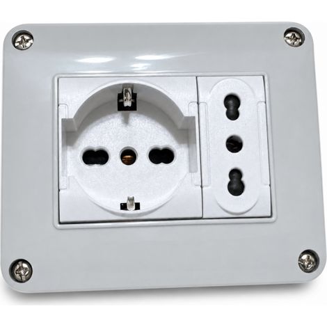 Cassetta elettrica pronta all'uso per interni IP40 presa 1 Schuko + 1 Bipasso