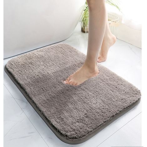 Tapis de Bain, Antidérapant Tapis de Douche, Absorbant Tapis de Bain à Poils Longs en Microfibre Douce, Tapis pour Salle de Bain et Chambre, Lavable en Machine, 40 x 60 x 3 cm, Gris (1/4)