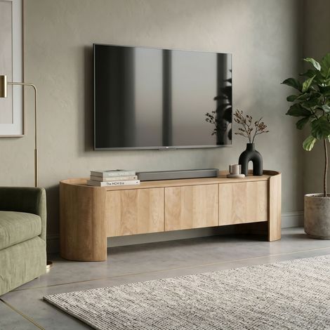 Meuble TV 4 portes 175x45x50cm en bois de manguier naturel - SEITO (1/5)