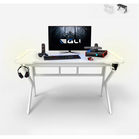 Scrivania gaming 120x60cm LED carbonio porta cuffie bibite ergonomica Sportbot LED 120 - Bianco