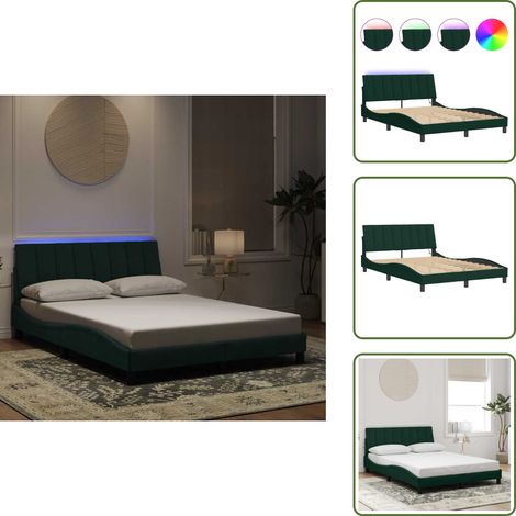 Bettgestell mit LED-Leuchten Dunkelgrün 140x200 cm Samt - Samtsofa - Bettrahmen - Doppelbett - Boxspringbetten - Nachttischlampe (1/5)