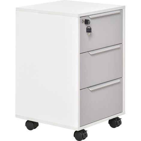 Meuble Archivador 3 tiroirs avec roulettes fermeture à clé 40x40x63.5 cm Blanc Gris