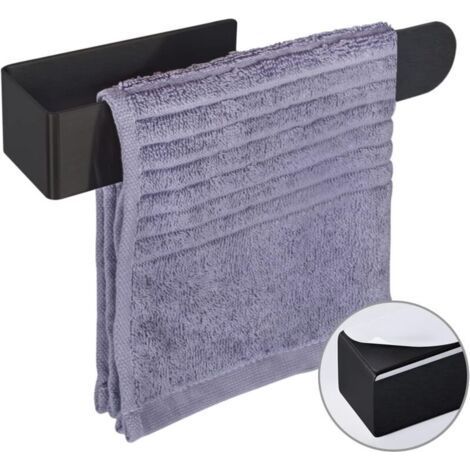 Porte Serviettes Mural Noir 23 cm Sans Perçage, Anneau Adhésif, Idéal pour Salle de Bain, Cuisine et WC (1/5)