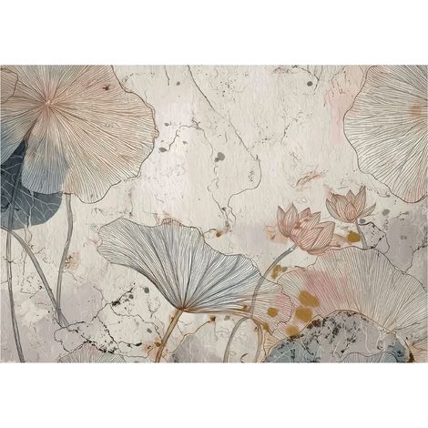 Papier peint mural fleurs béton abstrait intissé grand format design intérieur salon chambre pas cher 350x250 cm