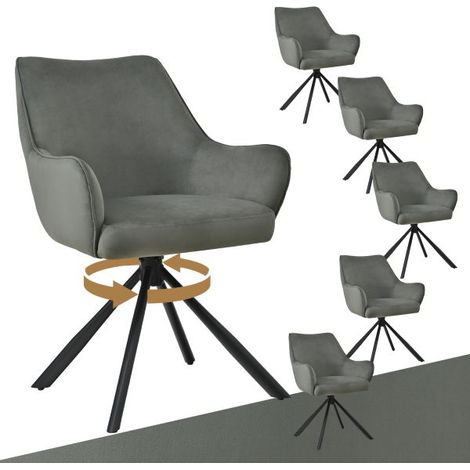 Bon Furni Velours Chaise de salle à manger Gris Clair, Lot de 6, pivotante 360°, ergonomique avec coussin à ressorts, fermeture éclair cachée et pieds réglables (1/5)