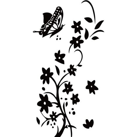 42 x 88 cm Stickers muraux Fleurs Noir DIY Stickers muraux avec Papillons Papier peint pour le salon, la chambre, la salle de bain Décoration de la maison-Fei Yu (1/5)