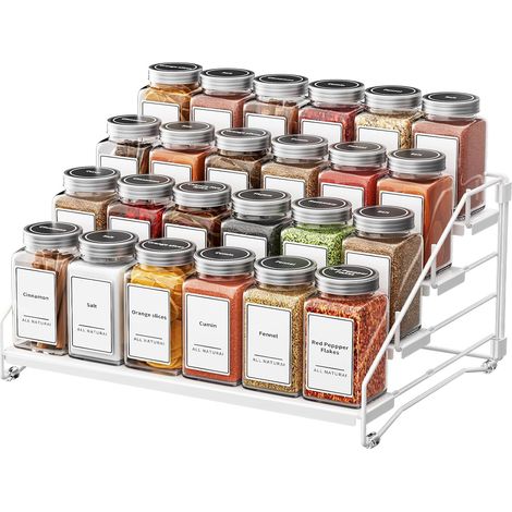 4 Etagen Einstellbare Gewürzregale, Gewürzregal Ohne Bohren, Stapelba Gewürz Organizer, Gewürzregal Stehend, Gewürzregale 1-Pack 33.5cmx25.7cmx21cm (1/4)