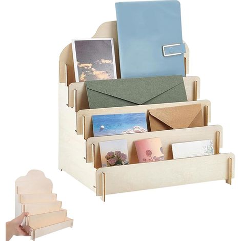 Expositor de madera de 4 niveles para guardar tarjetas de felicitación, postales y material de oficina. (1/5)