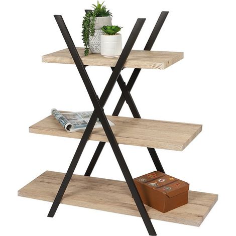 Étagère Originale en Bois MDF et Métal Noir Pyramide 3 Étages (1/5)