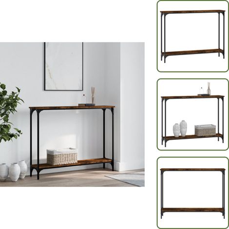 The Living Store Table console chêne fumé 100x22,5x75 cm bois d'ingénierie - Table Basse - Table D'appoint - Meuble D'entrée - Table Console - Mobilier Industriel (1/5)