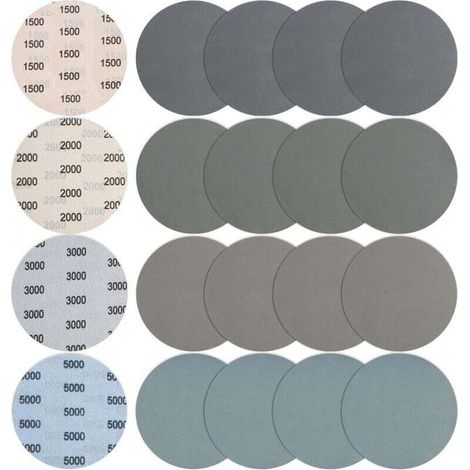20 disques de ponçage ronds de 150 mm pour utilisation à sec ou à l'eau, grains 1500/2000/3000/5000, pour le polissage du métal et du bois.